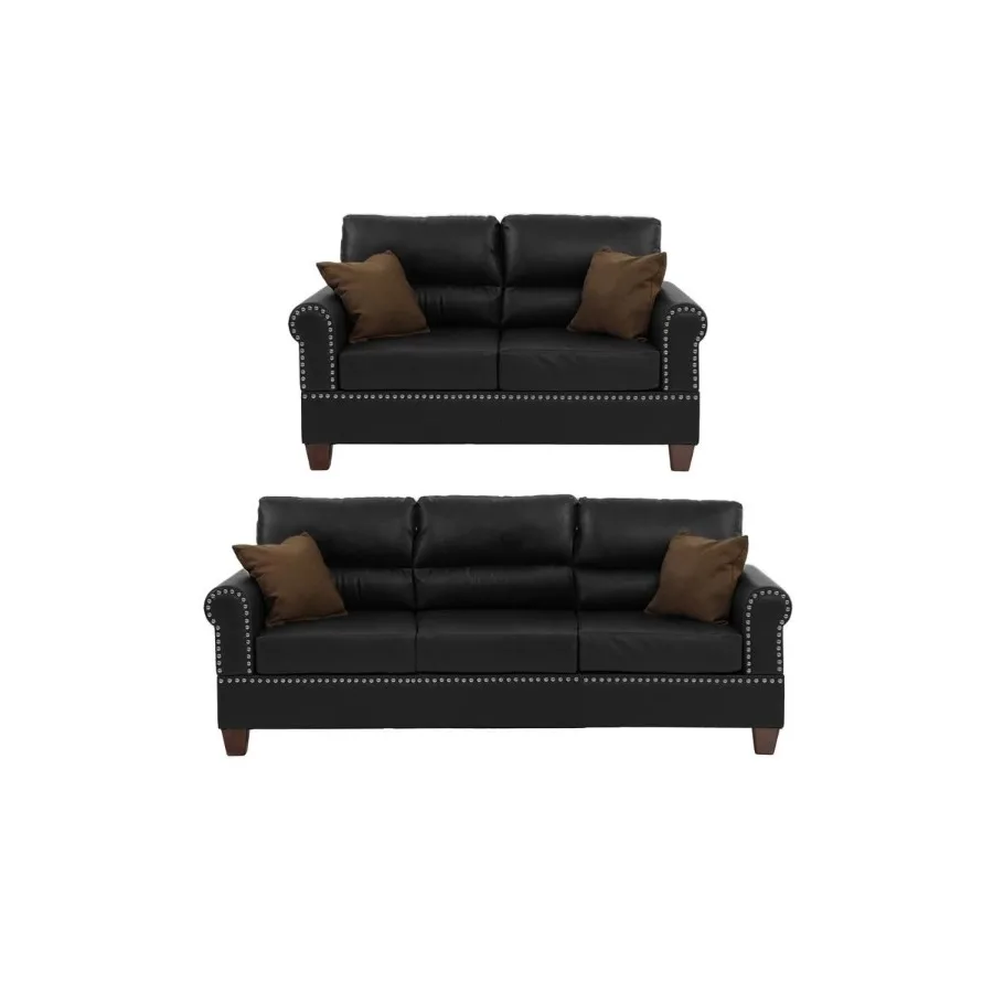 Black Bonded Leather 2pc Sofa Set Sofa And Loveseat Living Room Furniture