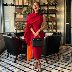 High Quality Red Mermaid Evening Dresses One-Shoulder Ribbon Sleeveless High Collar Party Dress Anke Length Robe de soirée