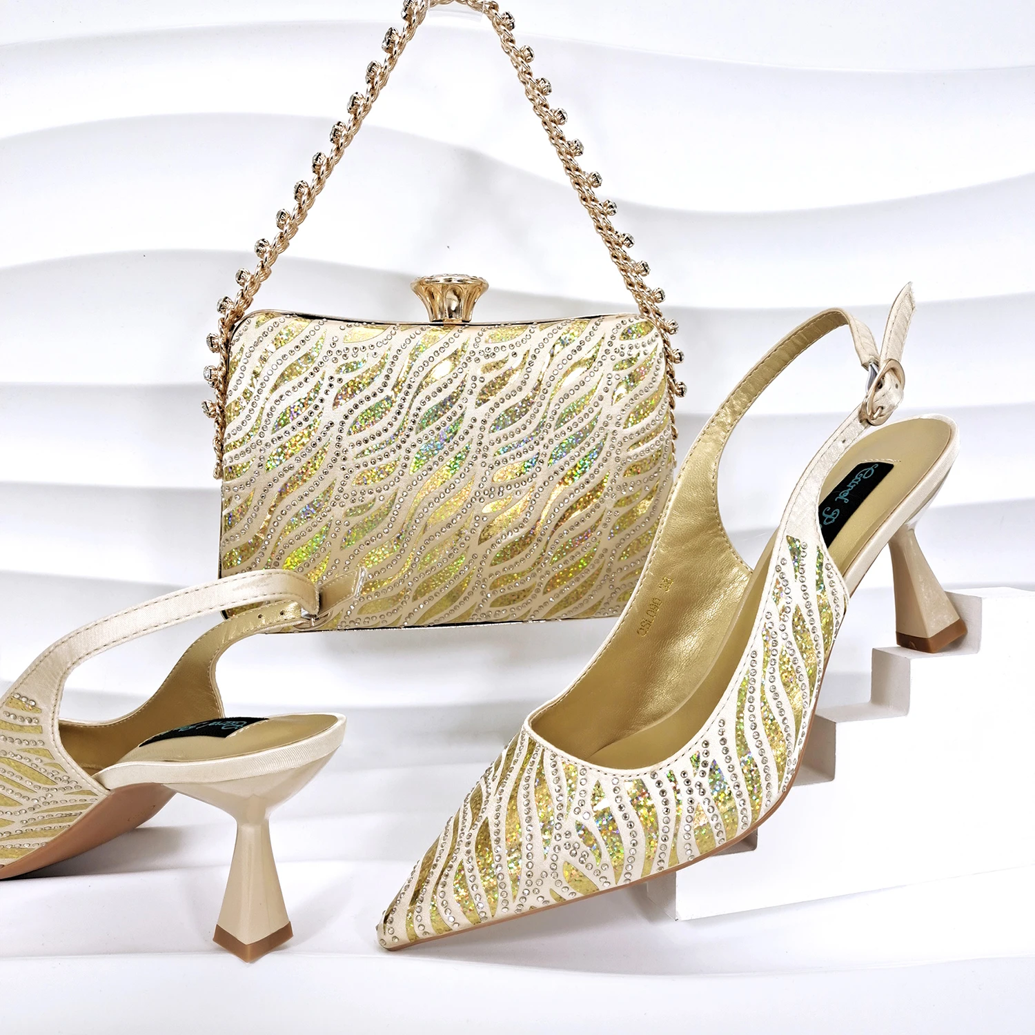 

doershow hot selling gold Shoes and Bags To Match Set Italy Party Pumps Italian Matching Shoe and Bag Set for Party! HGY1-21