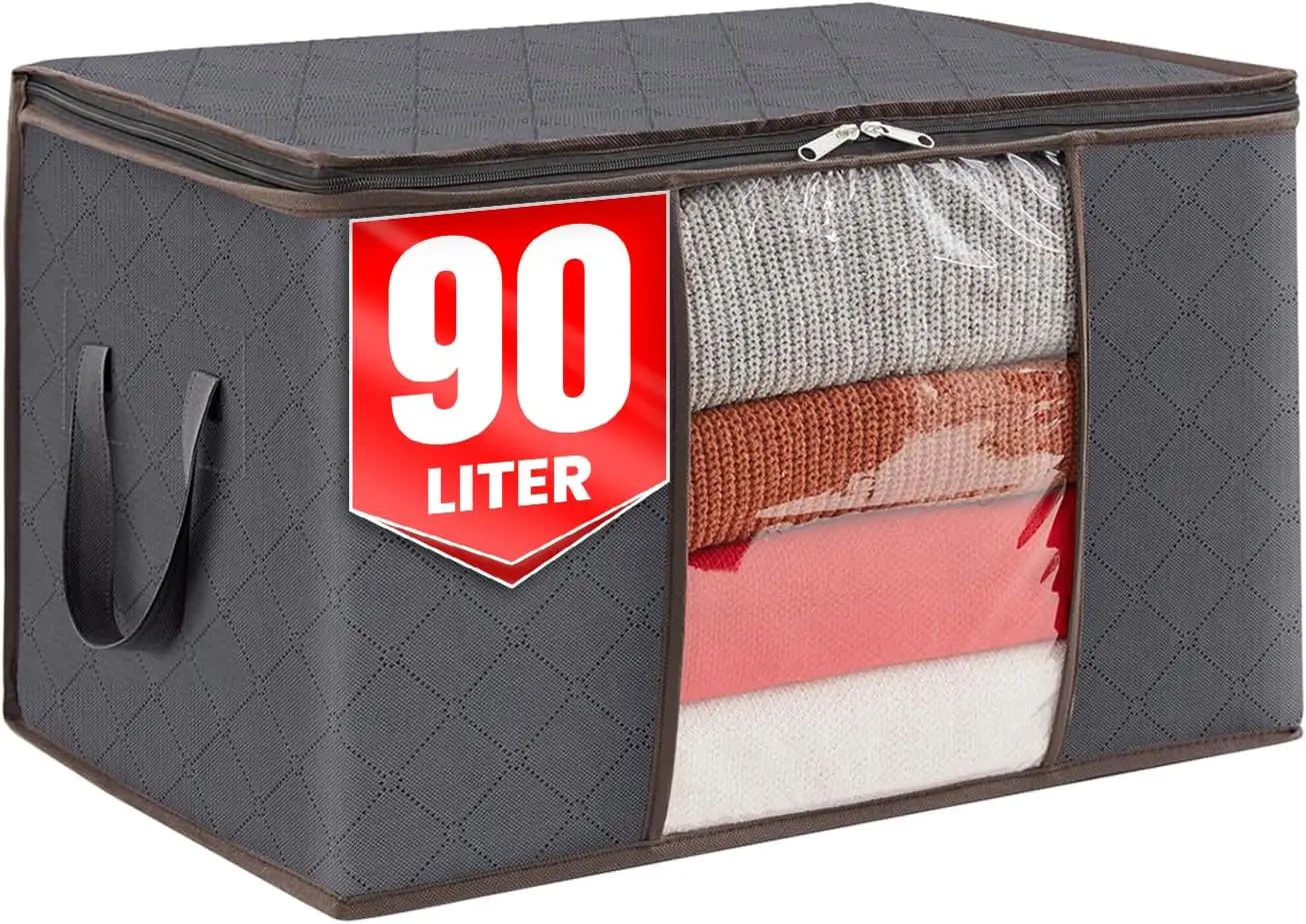 Large Capacity Foldable Storage Bags with Durable Handles,Gray ,Multi-Purpose Organizer for Clothes, Toys, Quilts, and Bedding