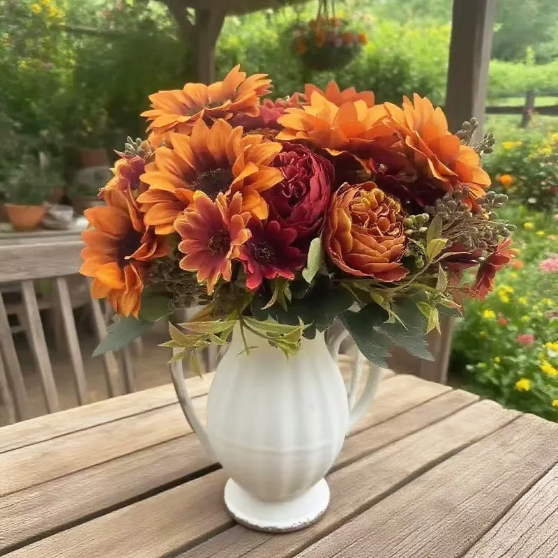 Simulation Blumen Nordic Sonnenblume Pfingstrose Bouquet Seide Gefälschte Blume Wohnzimmer Dekoration Herbst Künstliche Chrysantheme