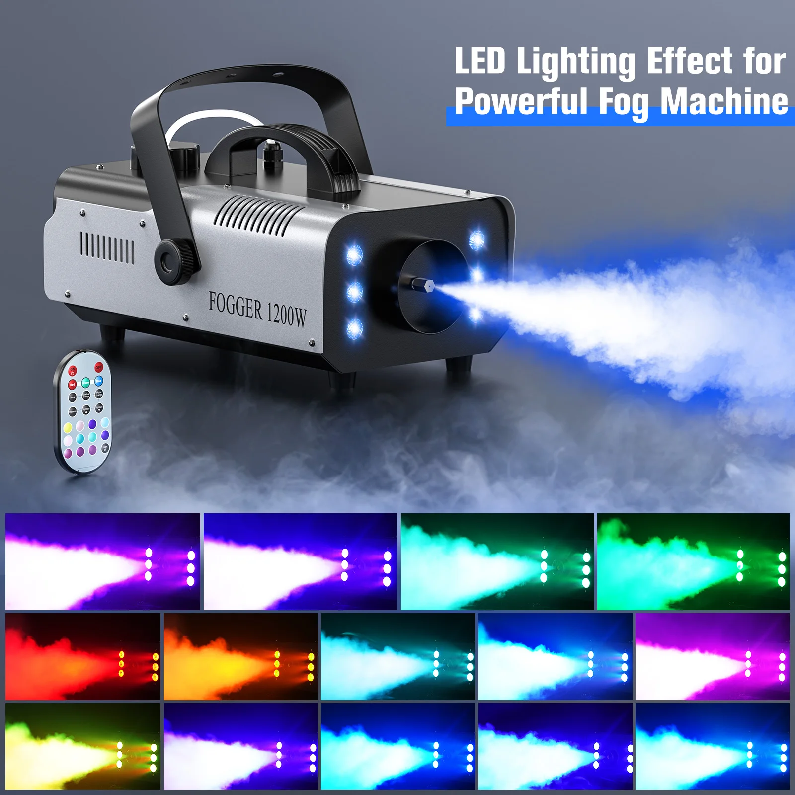 1200W Fog Machine with RGB 6LED Light Colorful Haze Smoke Machine Stage Effect Fogger for Party DJ Nightclub Wedding