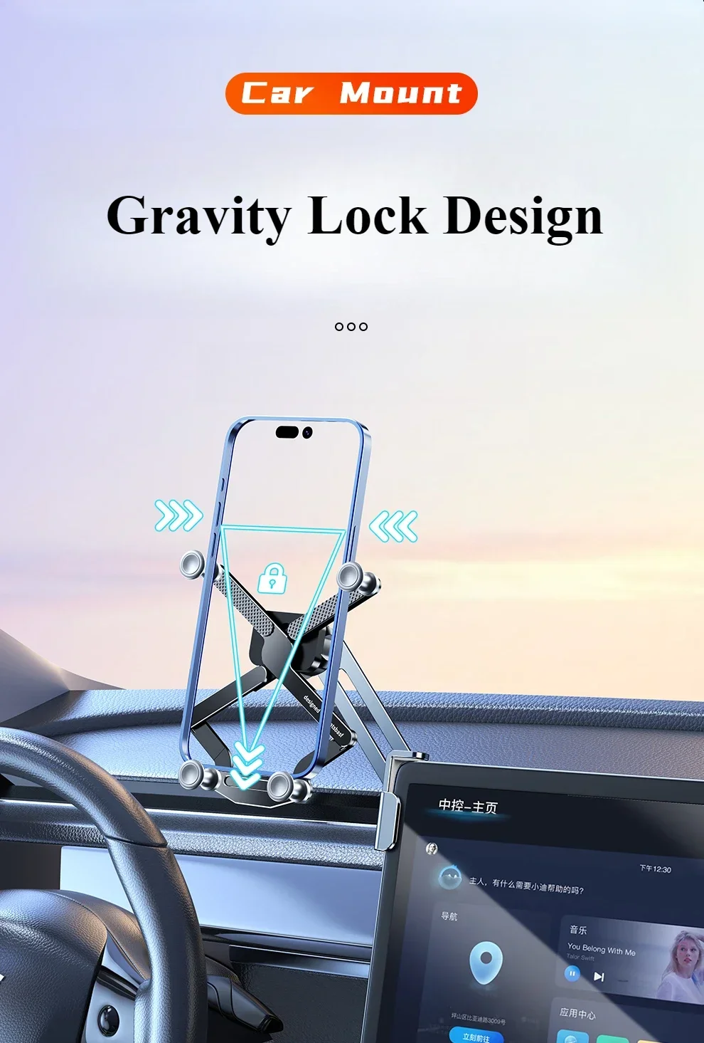 Eary Alloy Car Phone Stand for Tesla Model 3 Y Dual-position Car Screen Phone Holder for Magsafe Car Metal Bracket Tablet Stand
