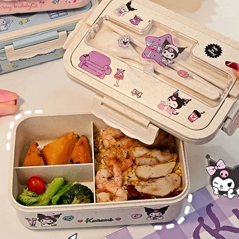 

Sanrio Kuromi Cinnamoroll My Melody аниме Ланч-бокс Miniso большой емкости с ячейками Экологически чистая коробка бэнто посуда