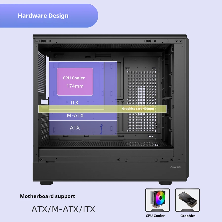 파워 트레인 Zhenjie G3 PC 케이스 USB3.0 데스크탑 M-ATX ITX ATX 유리 측면 투명 지원 360MM 수냉식 컴퓨터 케이스