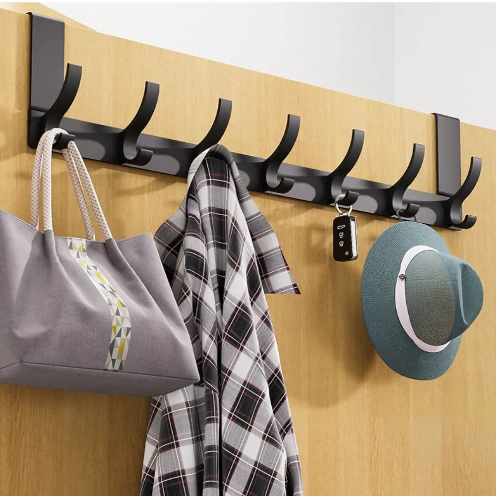 

with 5/6/7 Hooks Over Door Hook Portable Punch Free Carbon Steel Towel Racks Multi-functional Removable Clothes Hanger Bedroom