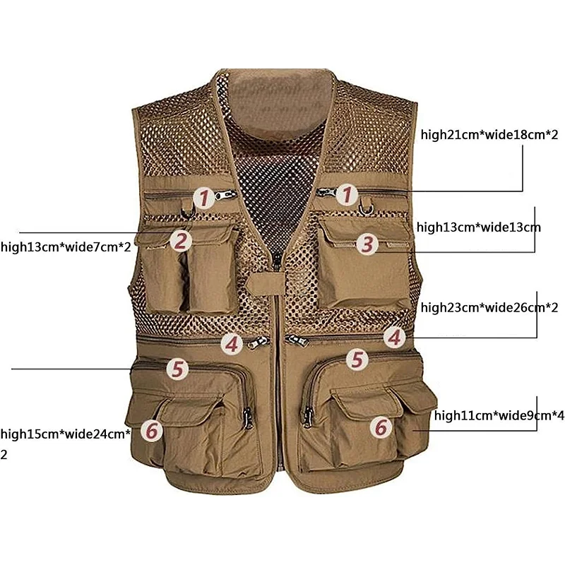 YFASHION Men's Multifunction Pockets Travels Sports Fishing Vest Outdoor  Vest L Khaki - AliExpress