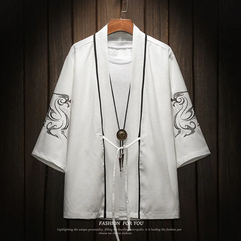 Chinese Dragon Men Kimono Top Clothing Oversize Cotton Linen Sunscreen High Quality Haori Shirt Japanese Anime Cosplay Blouse