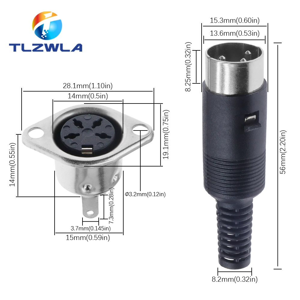 Solder Connector DIN 3 4 5 6 7 8 Pin DIN Male Female Plug Plastic Handle Female Socket Hulled Panel Mount Chassis