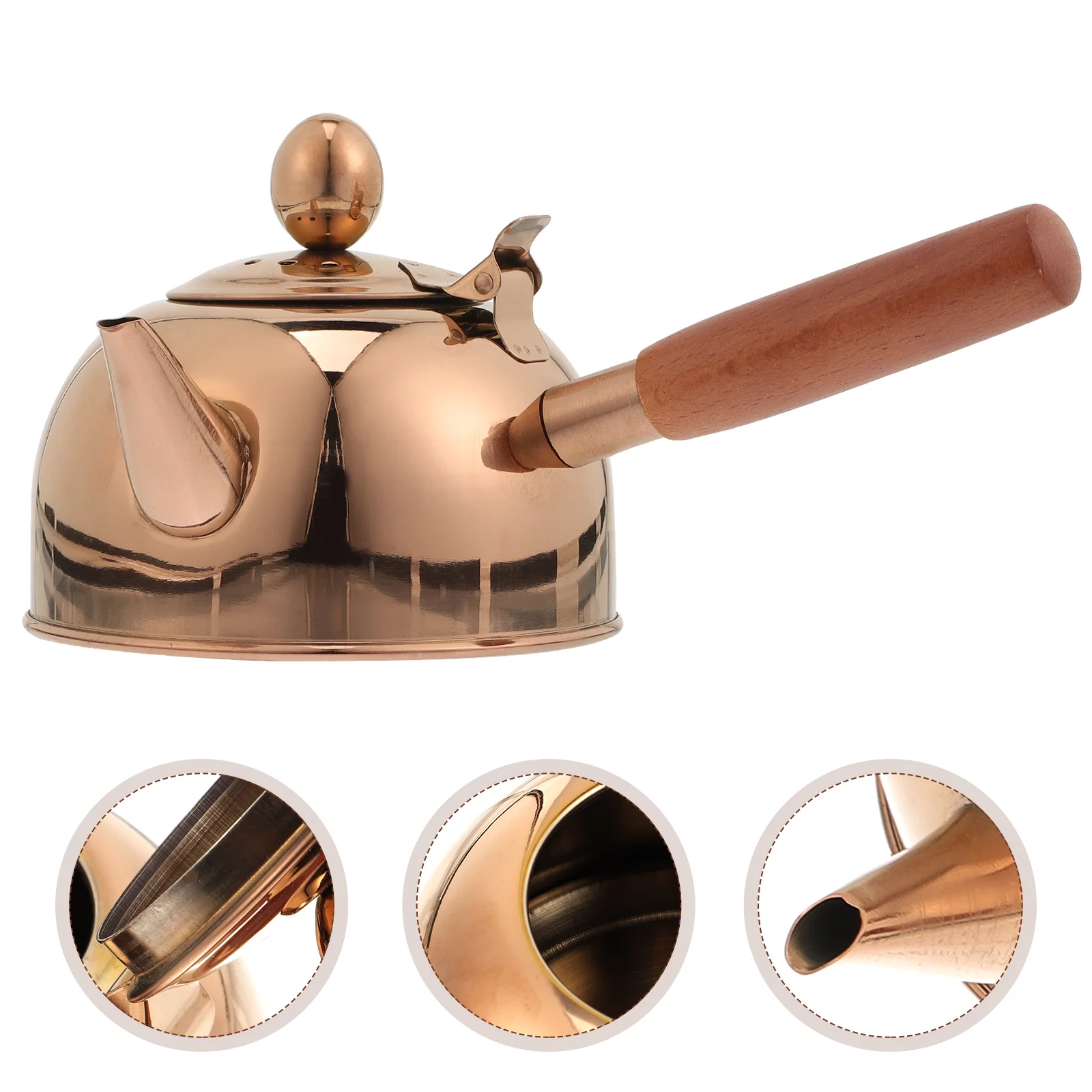 

Stainless Steel Tea Kettle Wooden Side Handle Kettle Household Stove Tops Teapot