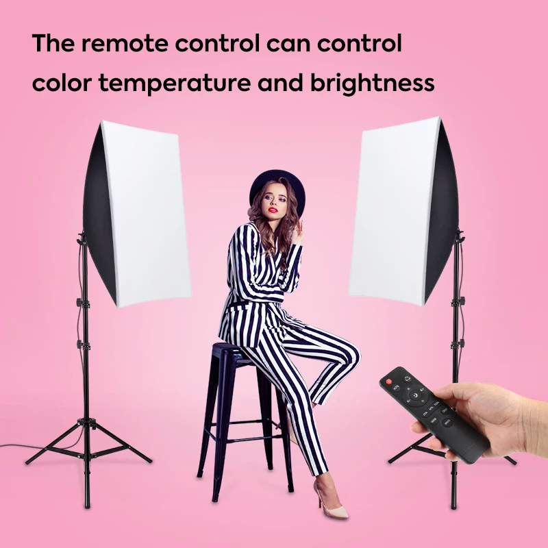 2개 사진 소프트박스 조명 키트, 3가지 색상 조절 가능 85w LED 전구(리모컨 및 2m 스탠드 포함), 촬영용 스튜디오 소프트박스