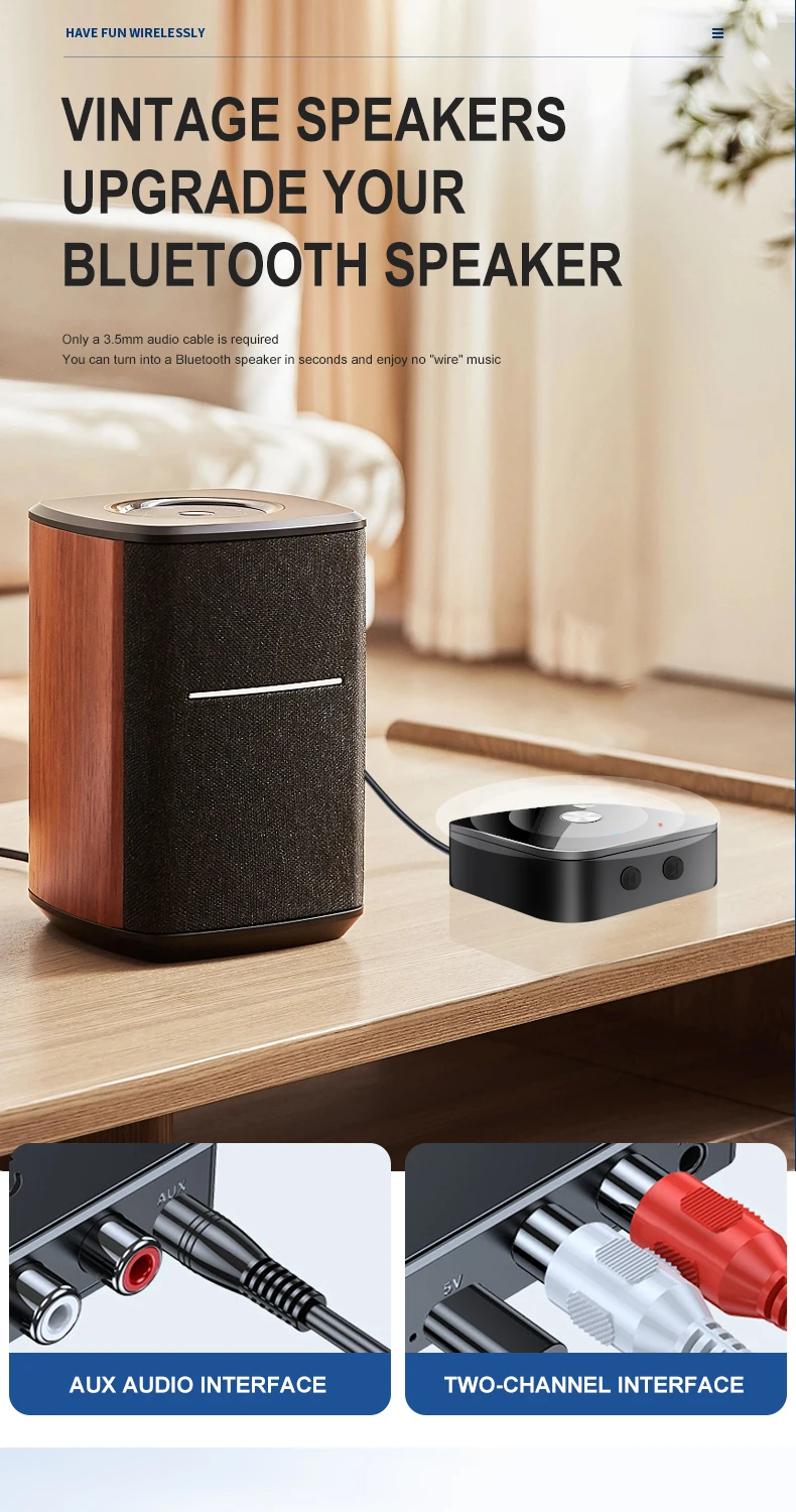 NFC Bluetooth 5.3 Audio Receiver 3.5mm AUX R/L RCA Stereo HIFI Music Wireless Ad