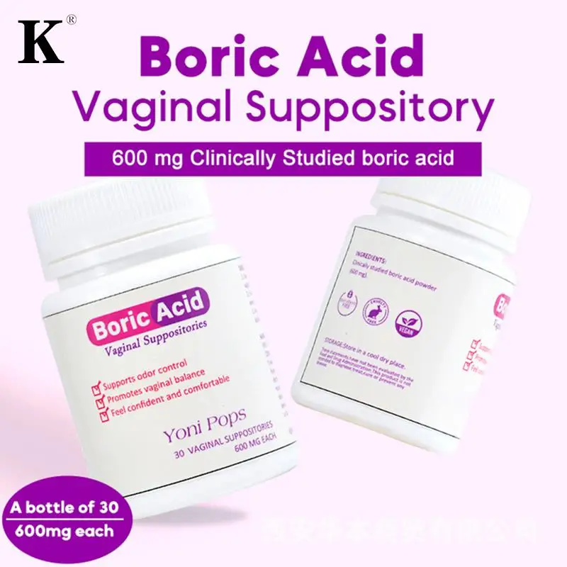 Women Probiotic Capsules Vaginal Detox Tampons 30Pcs Medical Grade Boric Acid Vaginal Suppositories Intimate Health Support Women PH Balance Pills for Yeast Infection 600mg