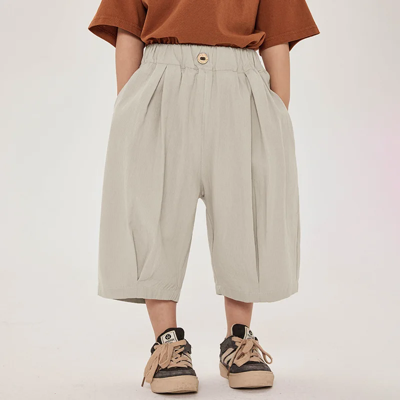 Summer New Kids Pants Simple Style Boys Thin Style Calf-Length Pants Children Pure Cotton Loose Casual Middle Pant