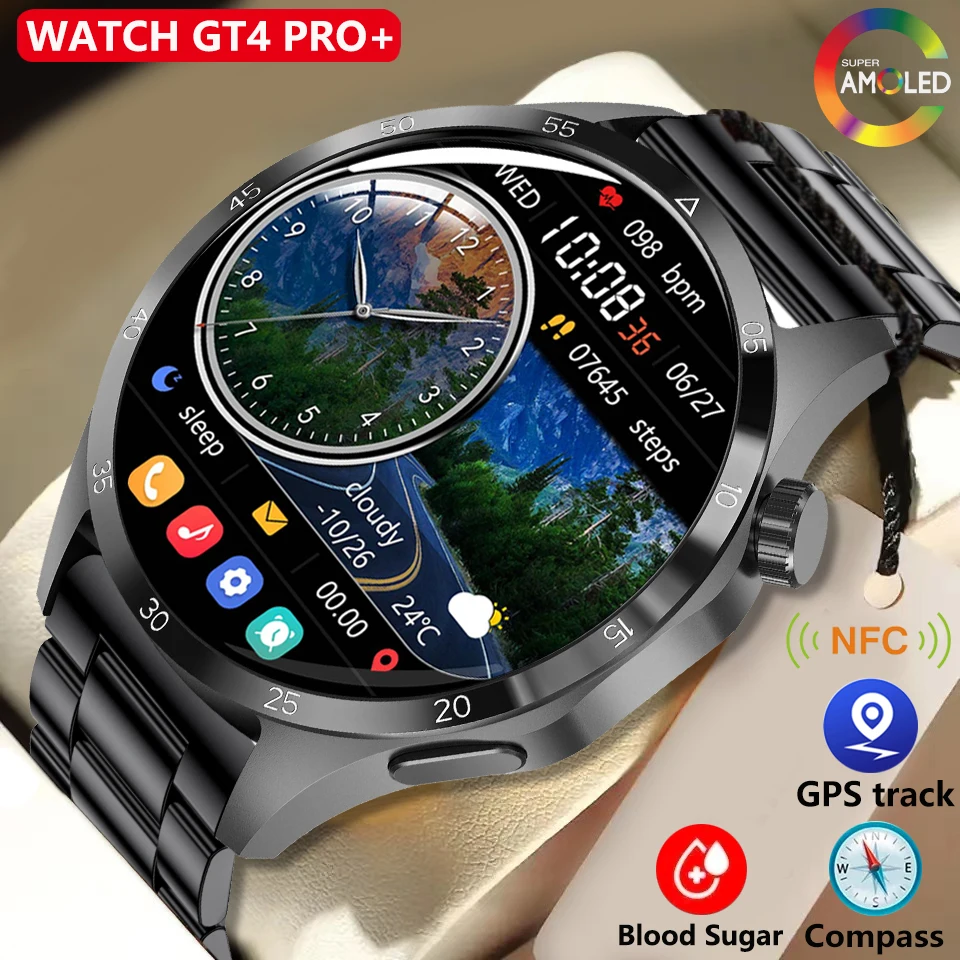 

For Huawei GT4 Pro NFC Smart Watch Men AMOLED 360*360 HD Screen Heart Rate Blood Sugar Bluetooth Call Waterproof GPS SmartWatch