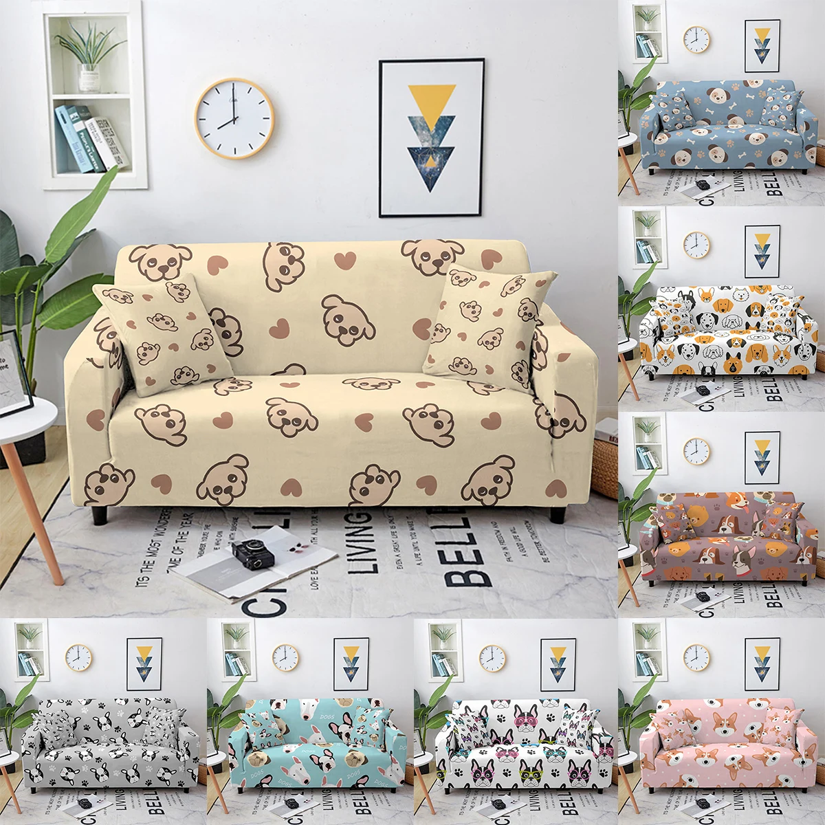 

Cartoon Dog Printed Sofa Cover for Living Room Elastic Couch Cover L-shape Sofa Slipcover 1/2/3/4-seat Furniture Protector
