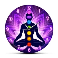 Meditating Namaste Lotus Pose Print Acrylic Wall Clock For Living Room Colorful Chakra Modern Design Home Decor Yoga Wall Watch 1