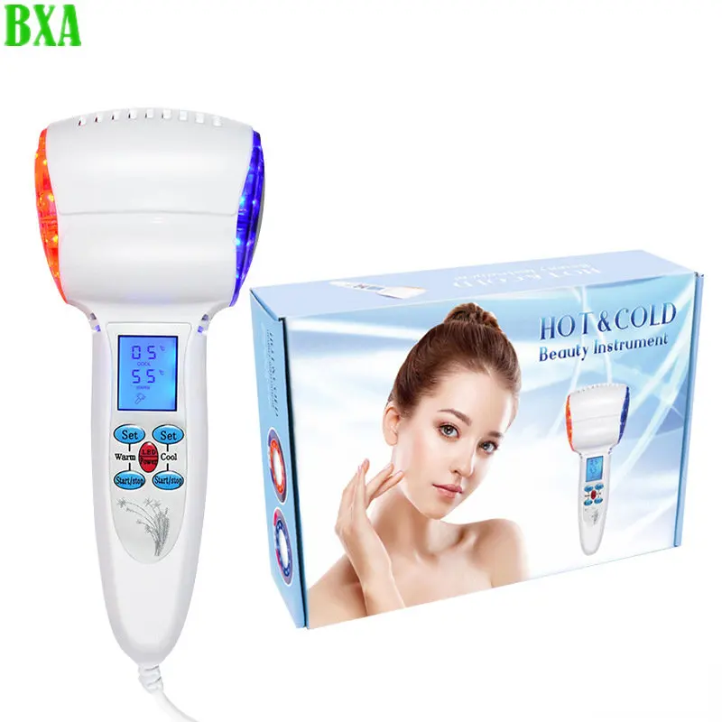 Red Blue Photon Hot Cold Hammer Cryotherapy Warm Ice Heating Facial Skin Lifting Tighten Anti-aging Face Spa Shrink Pore Massage foldable led photon 180° heating threapy face