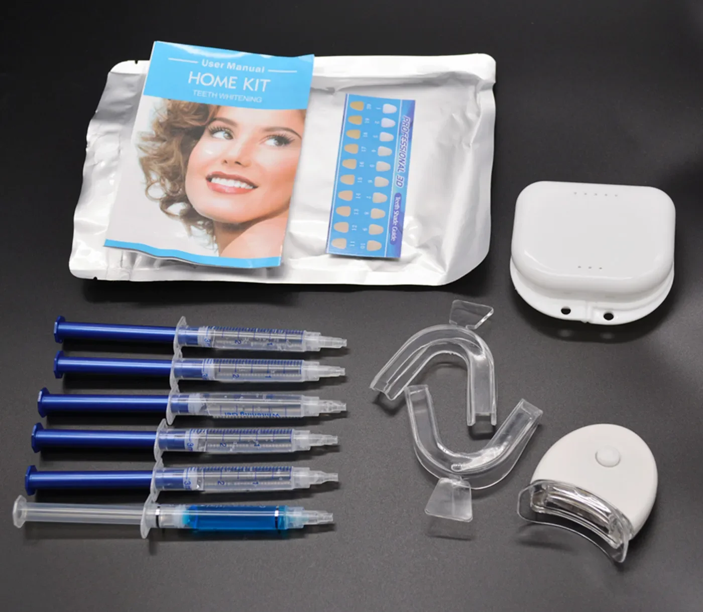 Kit de blanqueamiento dental para uso doméstico, blanqueador dental con luz led, higiene bucal, peróxido de carbamida blanca a granel, envío directo