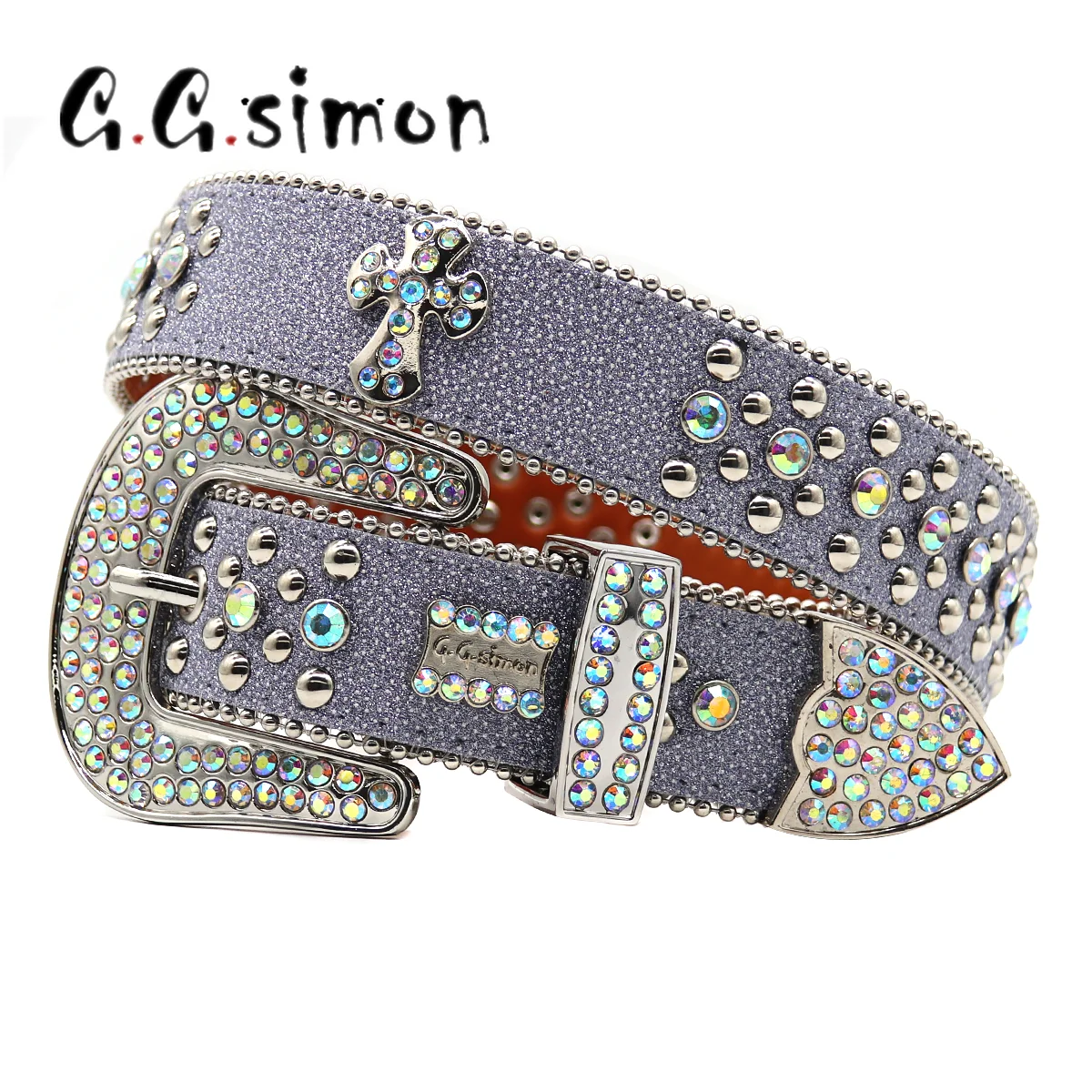 

GGSIMON Denim Cross Rhinestones Belts For Punk Women Man Western Cowboy Cowgirl Crystal Studded Diamond Bling Y2K Girl Belt