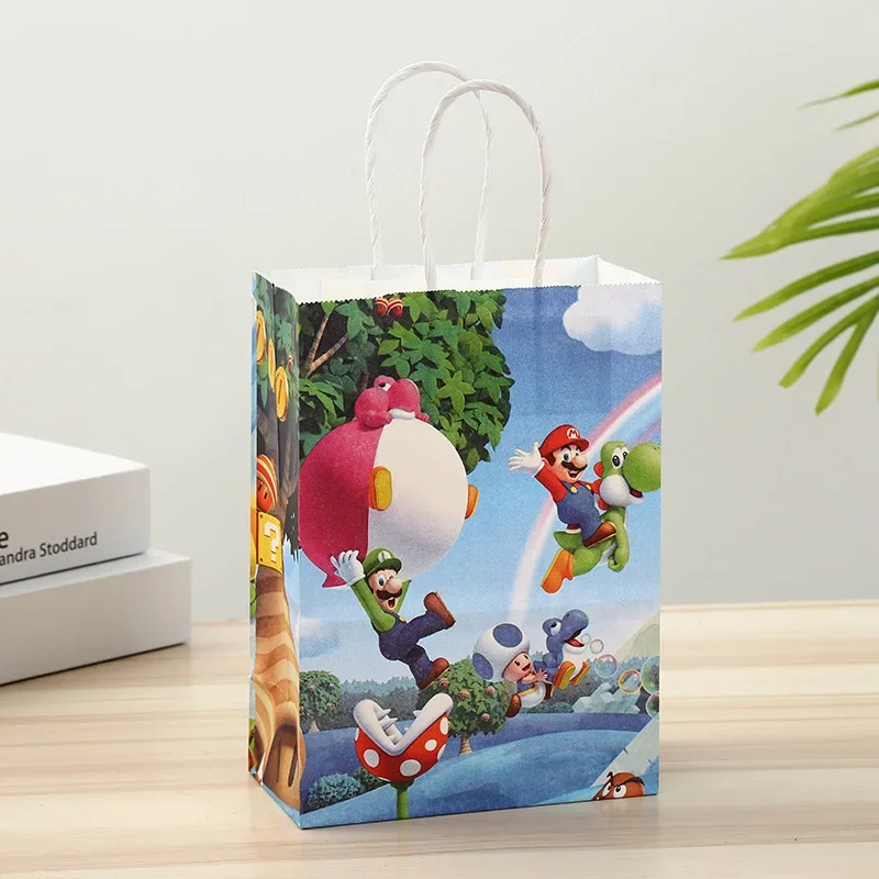 Kawaii Cute Super Mario Halloween Candy Paper Bag sacchetto regalo sacchetto di carta Kraft Tote Bag decorazioni per feste di compleanno per bambini