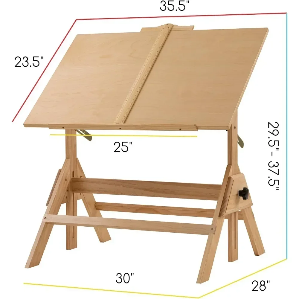 NEW-Wood Drafting Table & Stool Set,Artist Stool and Craft Table with Adjustable Height,Tiltable Tabletop for Artwork, Graphic D