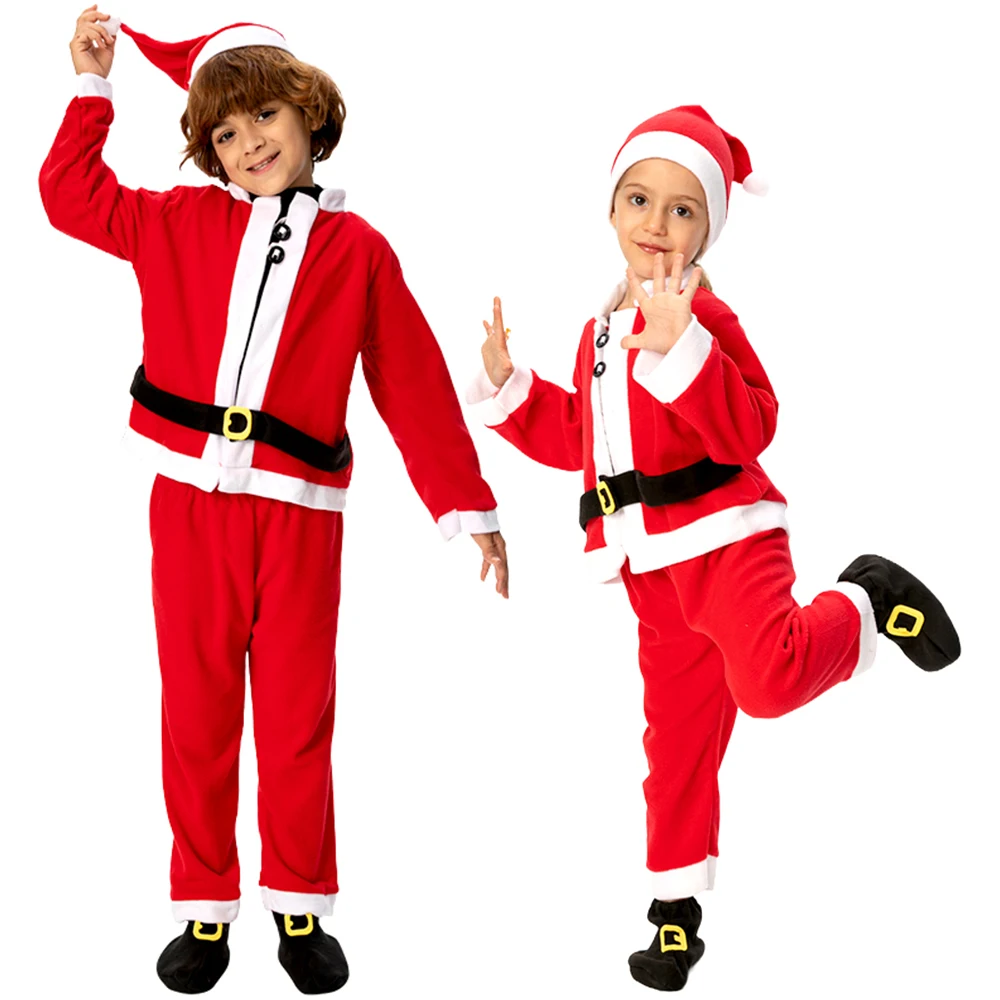 Kids Cosplay Costume Christmas Santa Claus Costumes For Boys Girls New Year Eve Family Party 5-11 Years