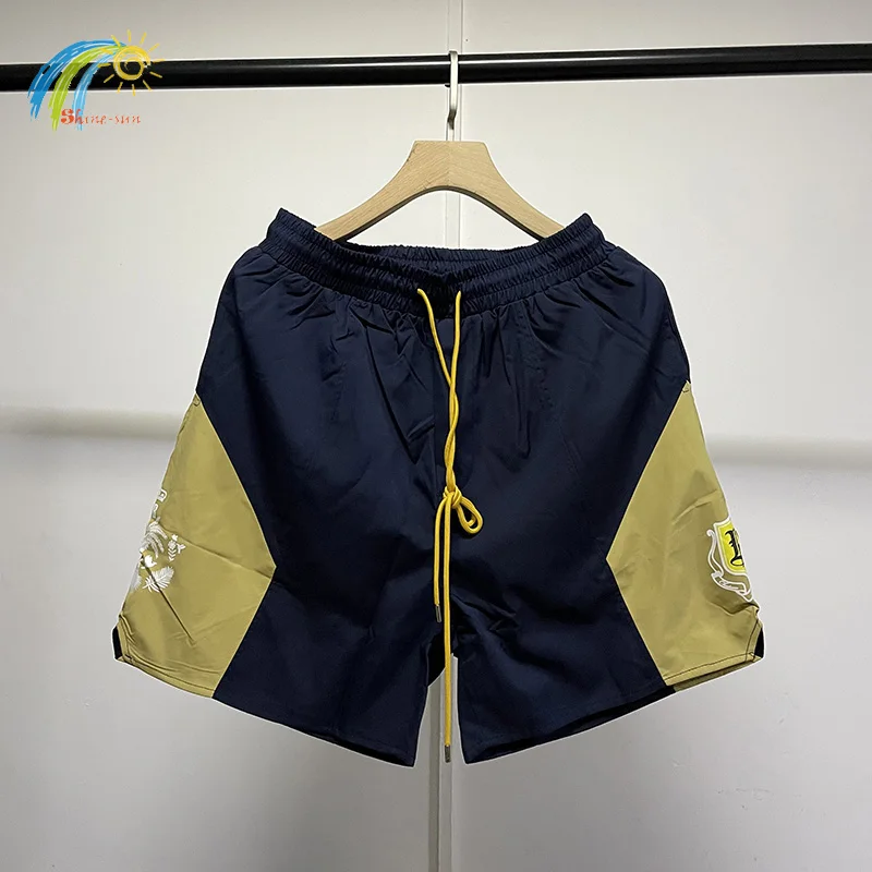 

Black Green Spliced RHUDE Shorts Summer Men Women Casual Stretch Pocket Drawstring Breeches Quick Drying Jogger Simple Printing