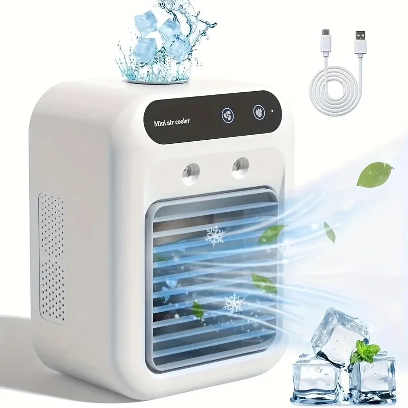 USB ชาร์จ Mini Air Conditioner พัดลมพัดลมระบายความร้อนแบบพกพา 1800mAh แบตเตอรี่ Air Circulator Humidifier - สําหรับโฮมออฟฟิศ 1