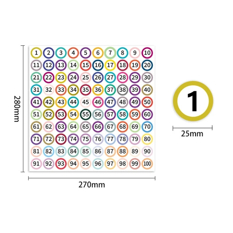 10Sheets Consecutive Number Labels 1-100 Round Colored Adhesive Numbered Sticker