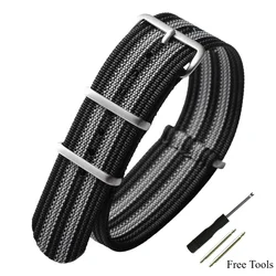 Ribbed Nylon Military - Style Watch Band Bracelet - Traditional Strap - 22mm (Black - Grey)