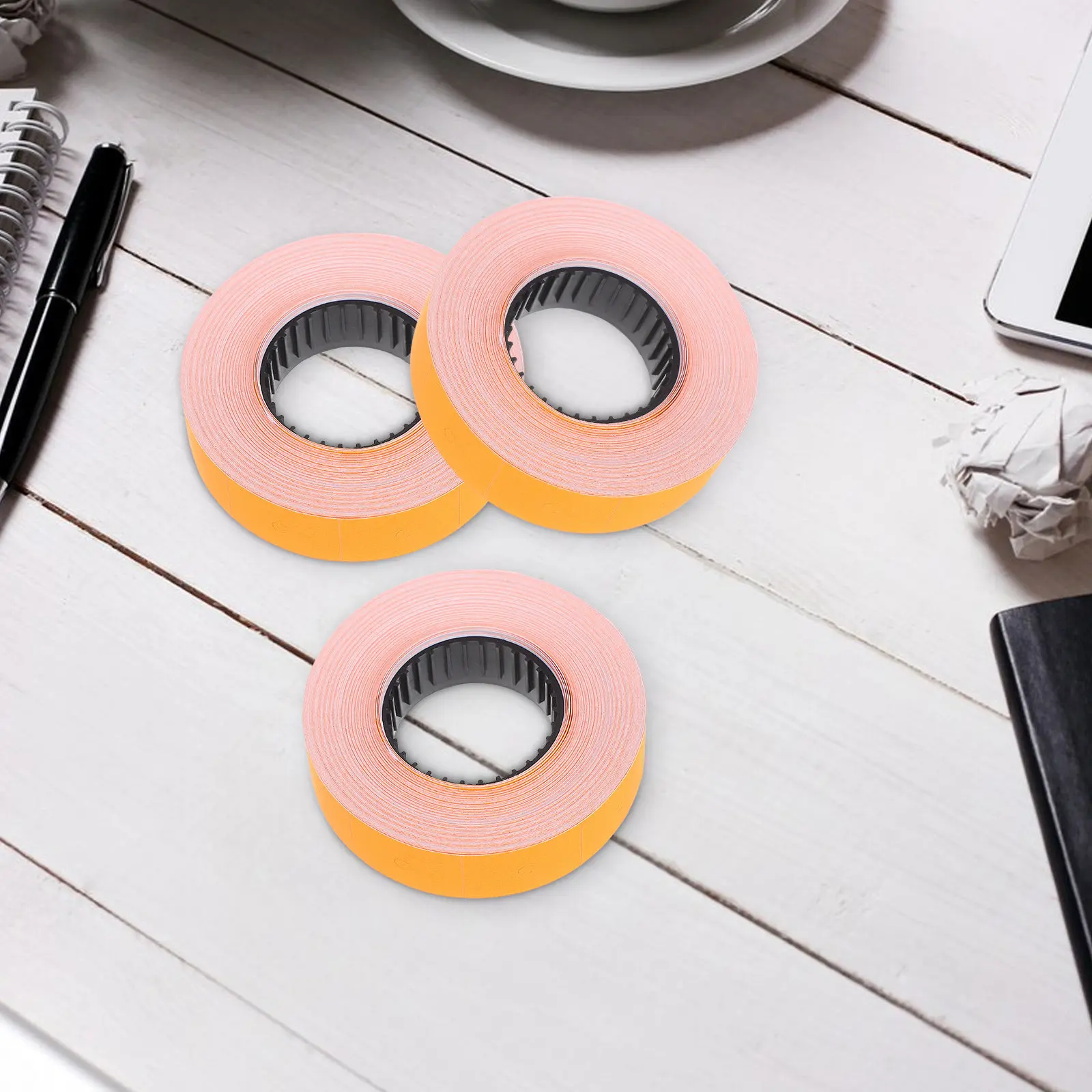 10롤 오렌지색 가격표 라벨 용지 롤 Mx-6600 라벨러 기계와 호환 가능 쇼핑몰, 공장, 사무실에 다용도로 사용 가능 빠르고 간편함