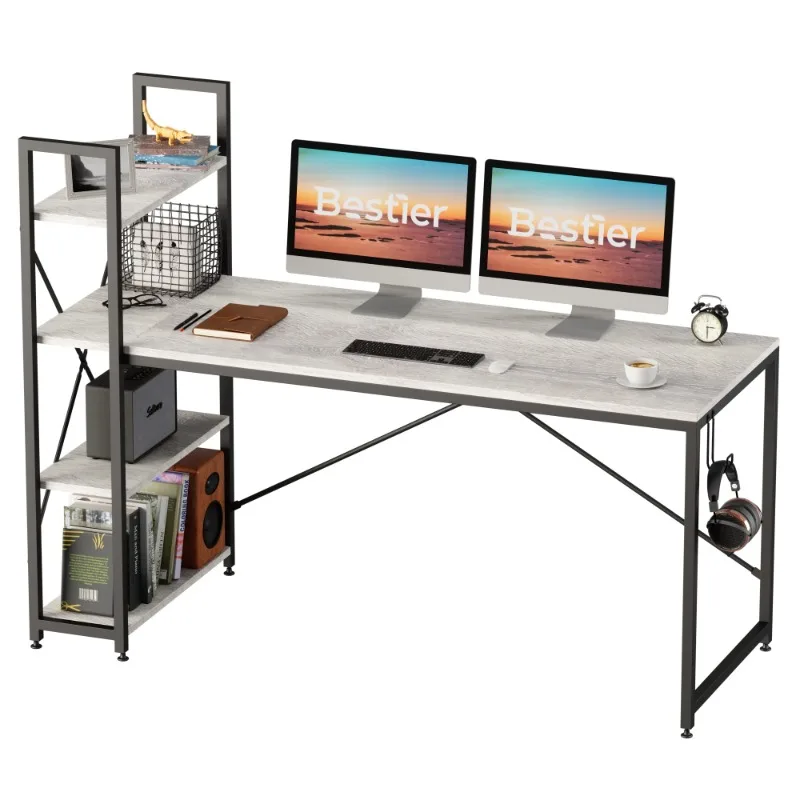 

63'' Computer Desk with Shelves for Home Office in Retro Grey Oak-Light