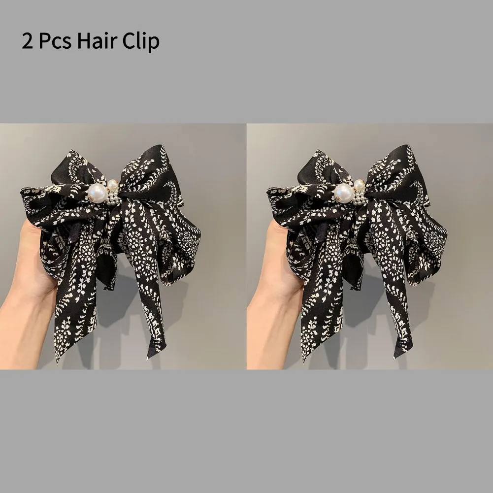 hair clips for long hair New Oversize Bowknot Pearl Barrettes Net Yarn Hairpins Women Houndstooth Hair Clips Ribbon Hair Clips Ponytail Hair Accessories hair clips for women Hair Accessories