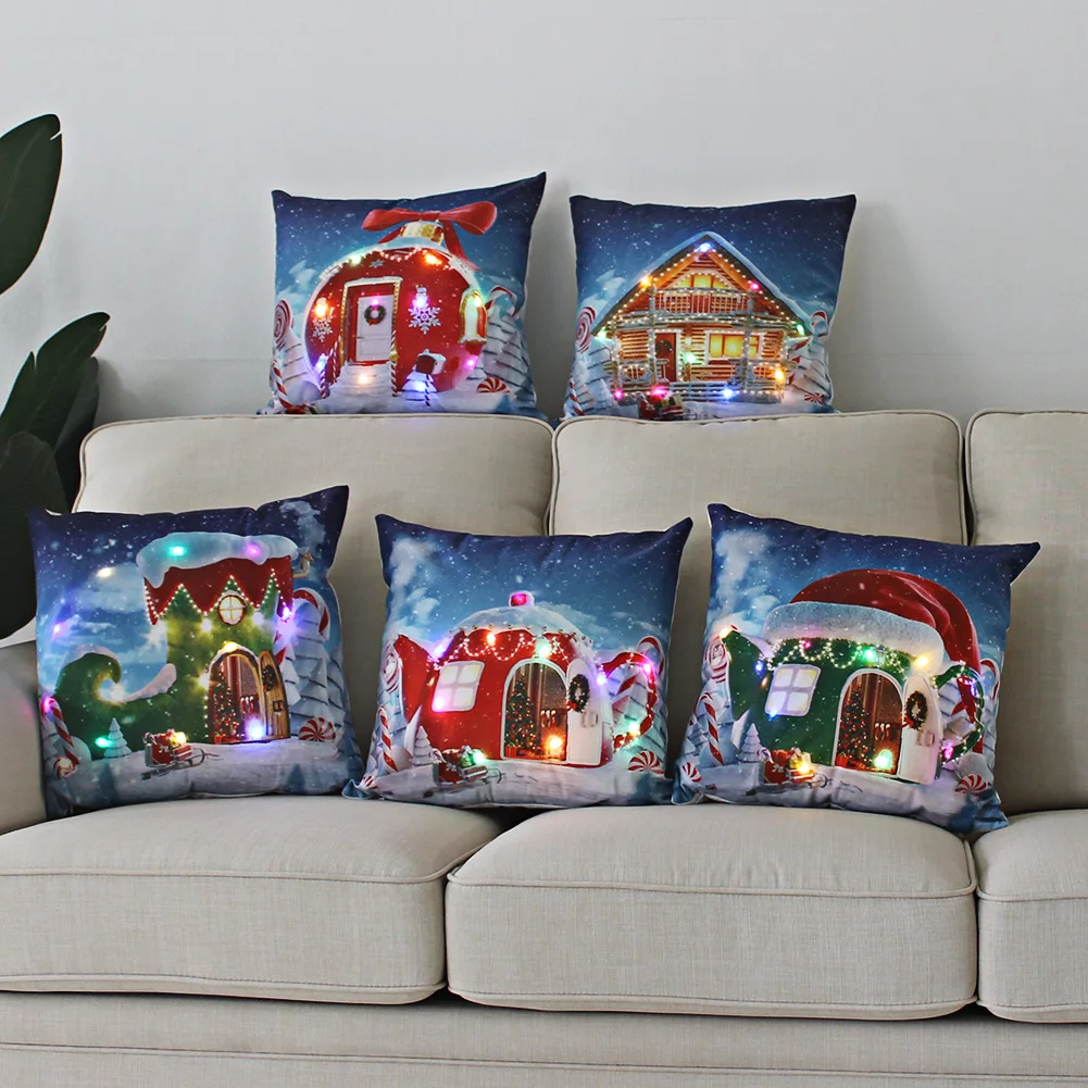 

Christmas 2022 New Lighting Pillowcase LED Light Dwarf Polyester Cover Letter Home Decor 45cm