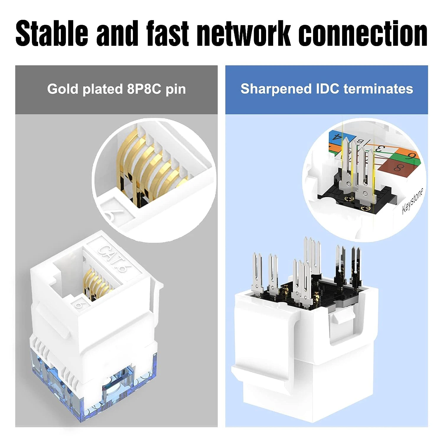 Zoerax Keystone Jacks Perfil Fino Parede Ethernet Jack Jack Modular 180 Graus Cat5e Cat6 Rj45 Pacote de 10 - Imagem 4