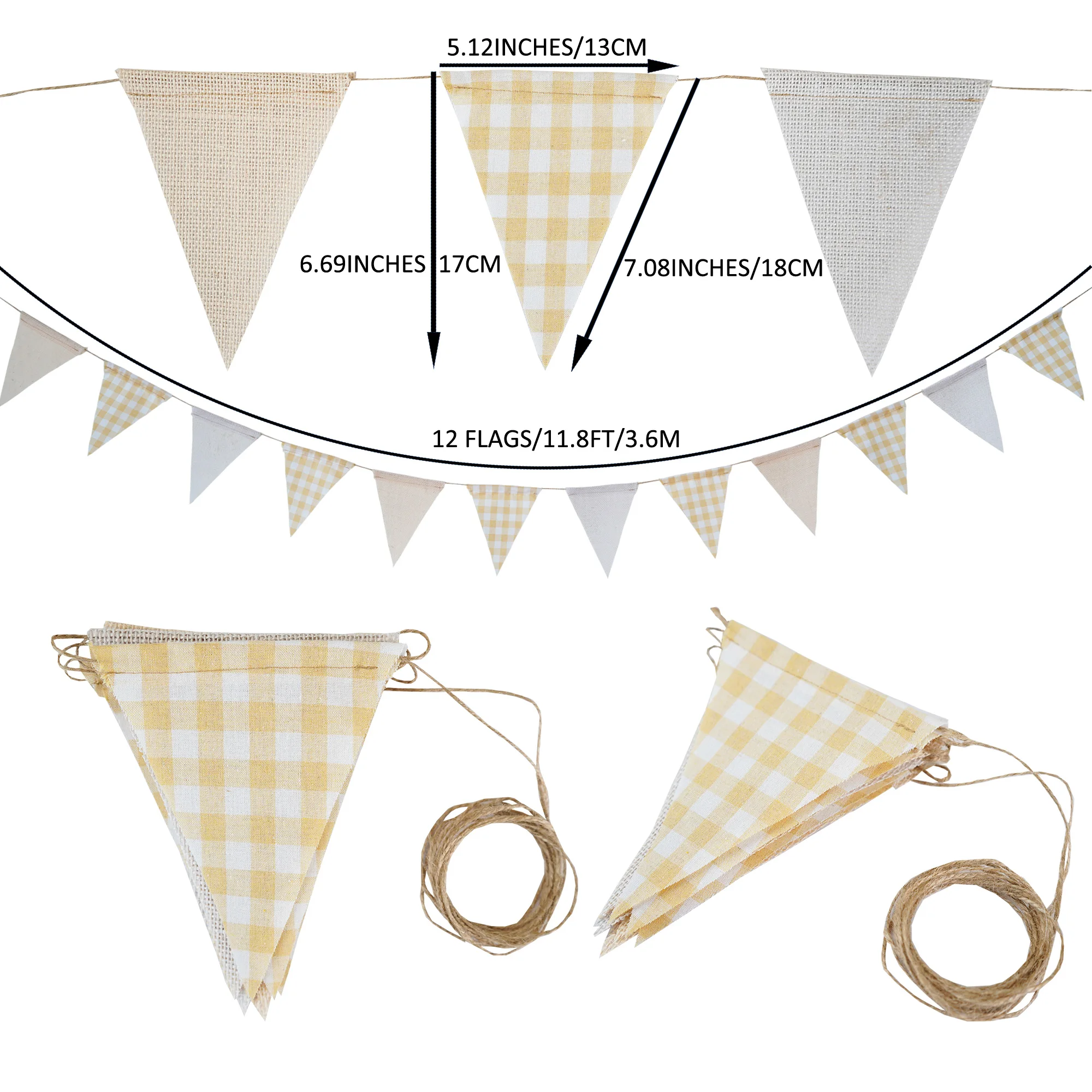 12 Flaggen, kariertes Stoff-Wimpelband, Jute-Wimpel, Hochzeits- und Partydekoration, Vintage-Banner, Heimdekoration, Babyparty, Karnevalsgirlande – Detail 23