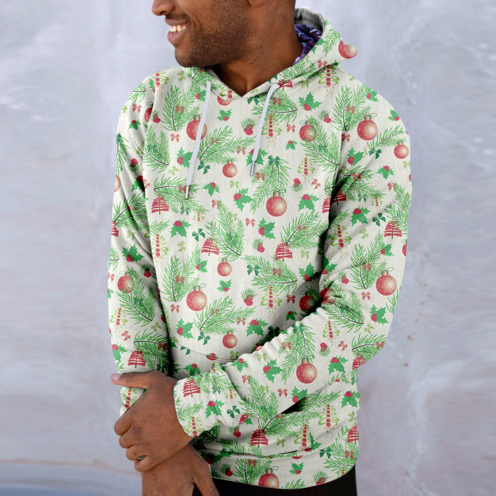 

Men's Hoodie Christmas Holiday Hoodies Funny Elk Print Oversize Sweatshirts New Year Party Outdoor Athletic Pullover Hoodies
