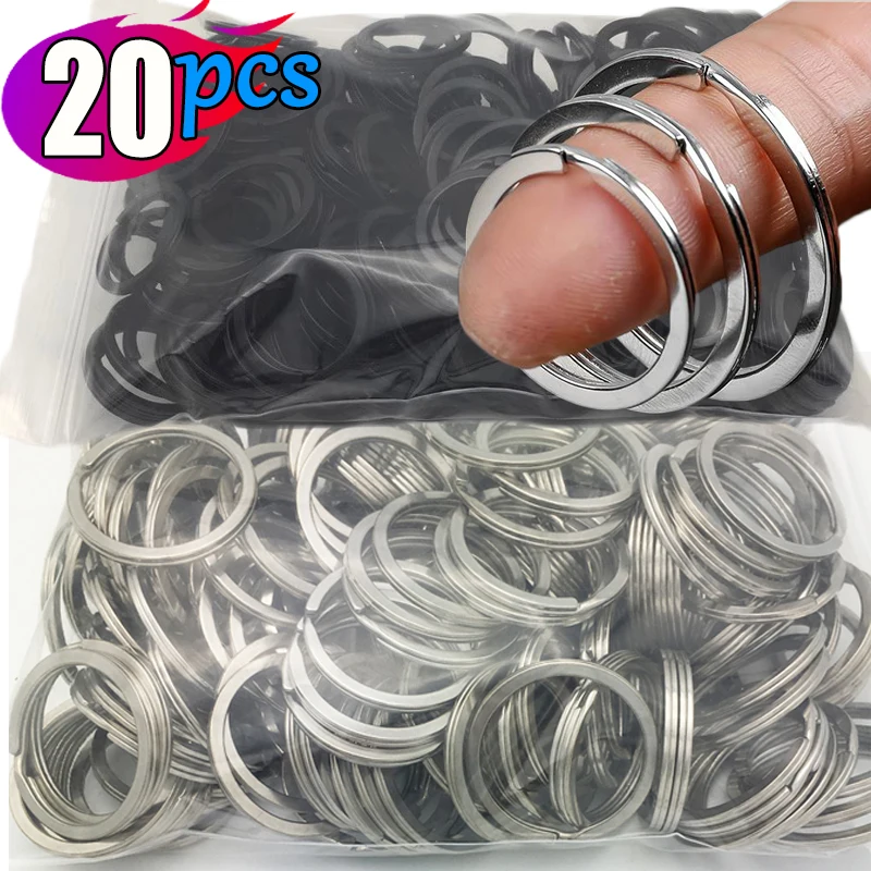 

10/20pcs Stainless Steel Key Rings Polished Sliver Black Round Flat Line Split Keyring for Jewelry Making Keychain DIY Finding