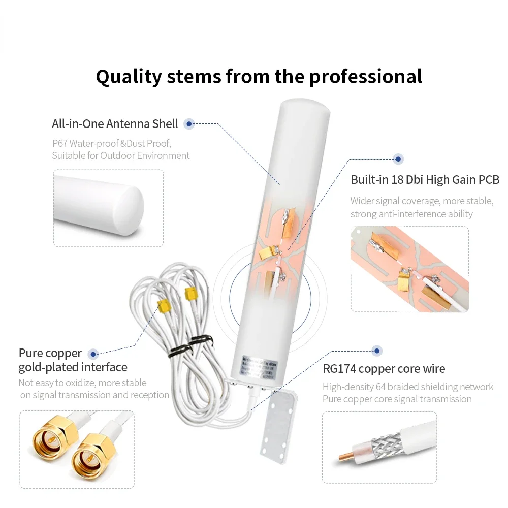 4G LTE 5G Outdoor Mimo Cylinder Antenna 700-3800MHz Waterproof Omni Antennae for GSM 4G Cell Phone Signal Booster 5G Router