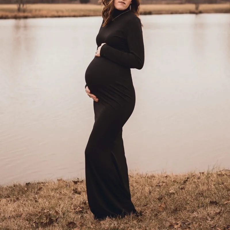 

Maternity Photographty Turtleneck Dress Photo Shoot Pregnancy Women Bodycon Maxi Long Dresses Clothes For Pregnant