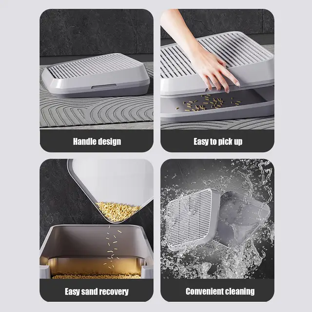 Litter Box Step Cat Litter Catcher Ramp Box Double Layer Elevated Tray With Filter Function Non-Slip Trapper Easy Cleaning tool 4