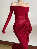 Nibber Sexy Dress Women 2025 Spring Patchwork Mesh Elegant Slash Neck Ruched Fit Chic Birthday Party Festival Vacation Vestidos - Image 5