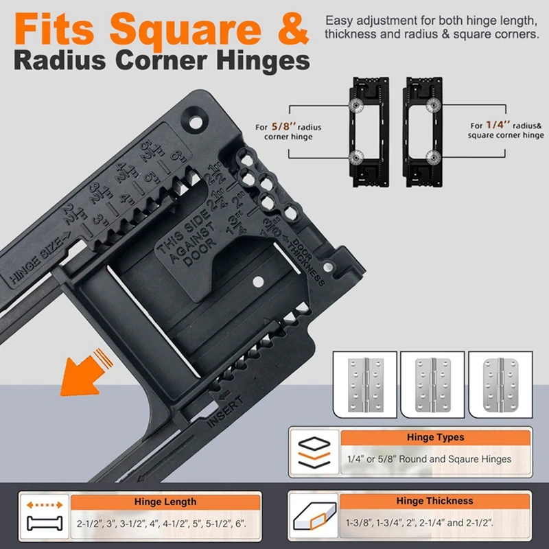 AB47-Door Hinge Jig, Door Hinge Template With 8 Sizes From 2-1/2In To 6In And 5 Door Thickness From 1-3/8In To 2-1/2In