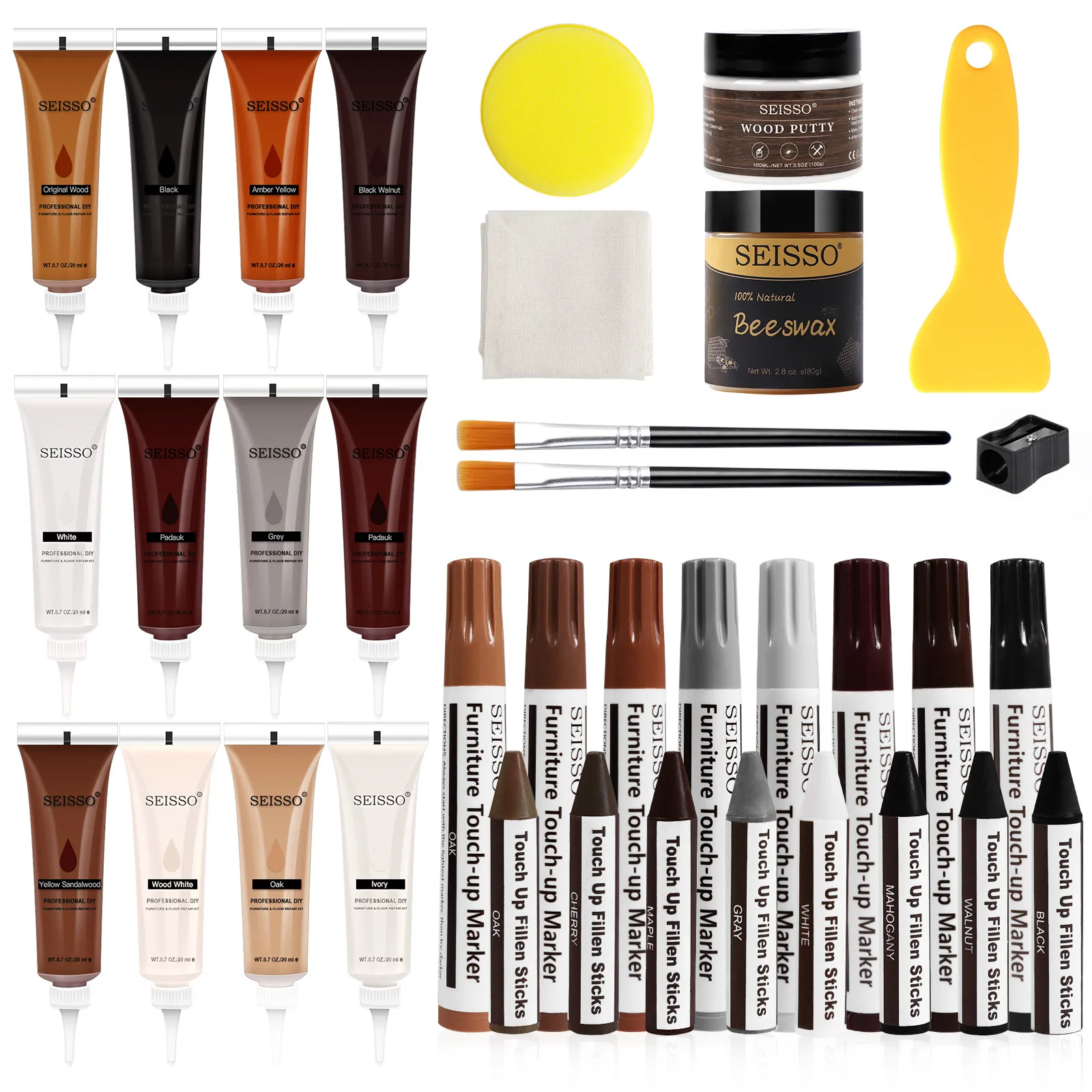 Wood Repair Kit DIY Wood Product Scratch Filler Remover Wooden Furniture Touch Up Tool Set Marker Pen Cream Wax Repair Polymer Resin Fast Repair