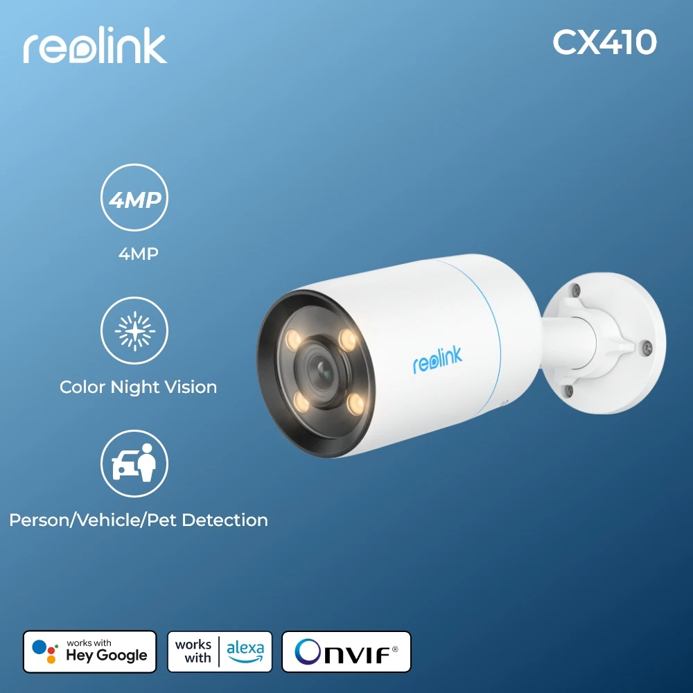 Reolink ColorX 2K PoE Outdoor Security Camera with F1.0 Aperture 4MP IP Camera Adjustable Warm Light Smart AI Detection CX410