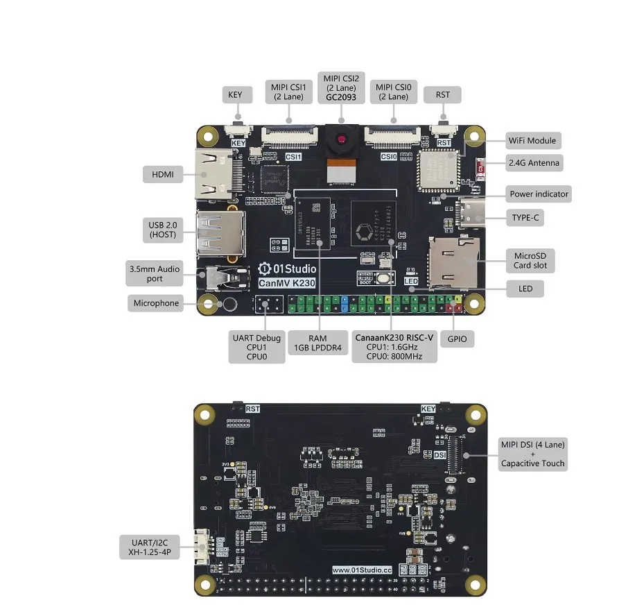CanMV K230 AI Development Board Demo Embedded K210 Camera Module Kendryte Visual Recognition Intelligence Single Board Computer Mini Development Board AI Board