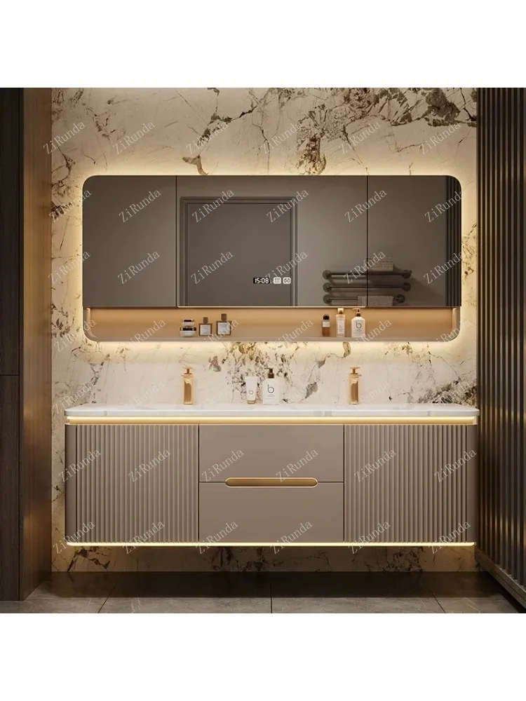 Fashion Simple Bathroom Cabinets Ceramic Integrated Basin Smart Mirror Cabinets Fog Removal Xyloid Furniture Mueble Lavabo FYBC