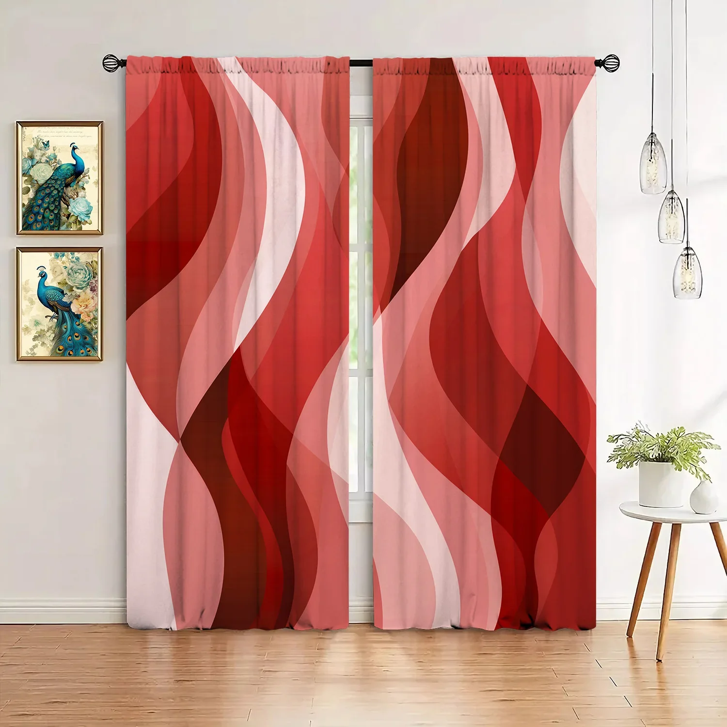 2pcs Red Wind Printed Curtain for Home Decor - Rod Pocket Window Treatment for Bedroom, Office, Kitchen, Living Room, and Study 5