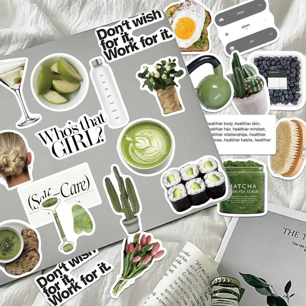 60pcs 클린 걸스 셀프케어 그래피티 스티커 데칼 (휴대폰, 노트북, 여행가방용) DIY 미적 감각 방수 스티커 창의적인 선물